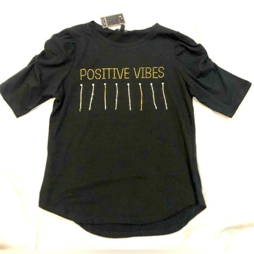 NEW LOOK Louise paris black with gold bling positive vibes blouse